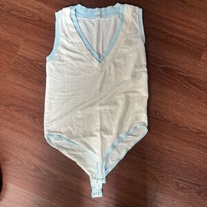 Free People Sleeveless Cream and Blue Tank Bodysuit